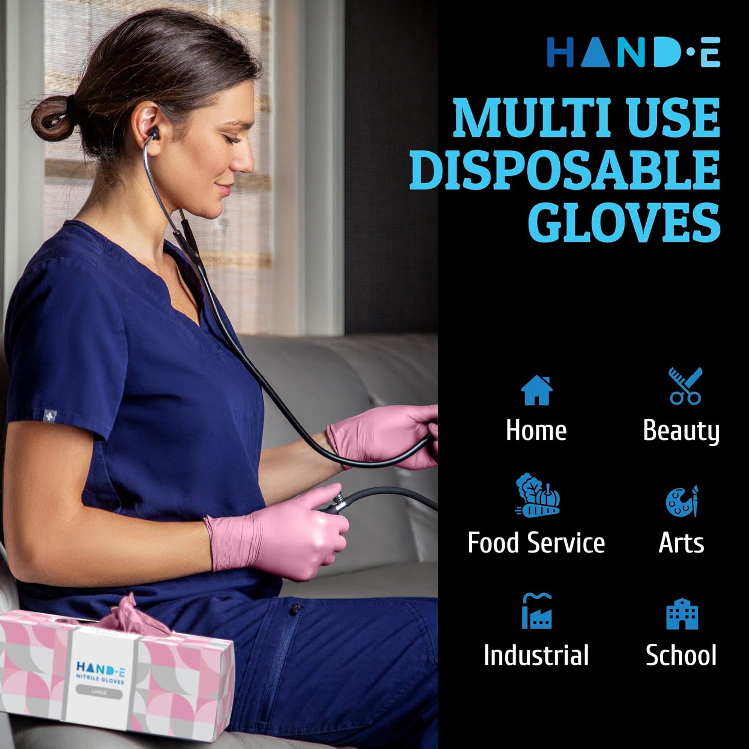 Hand-E Touch Pink Nitrile Disposable Gloves - Esthetician, Nail Tech, Hair Dye & Stylist, Cleaning Gloves - Image 6