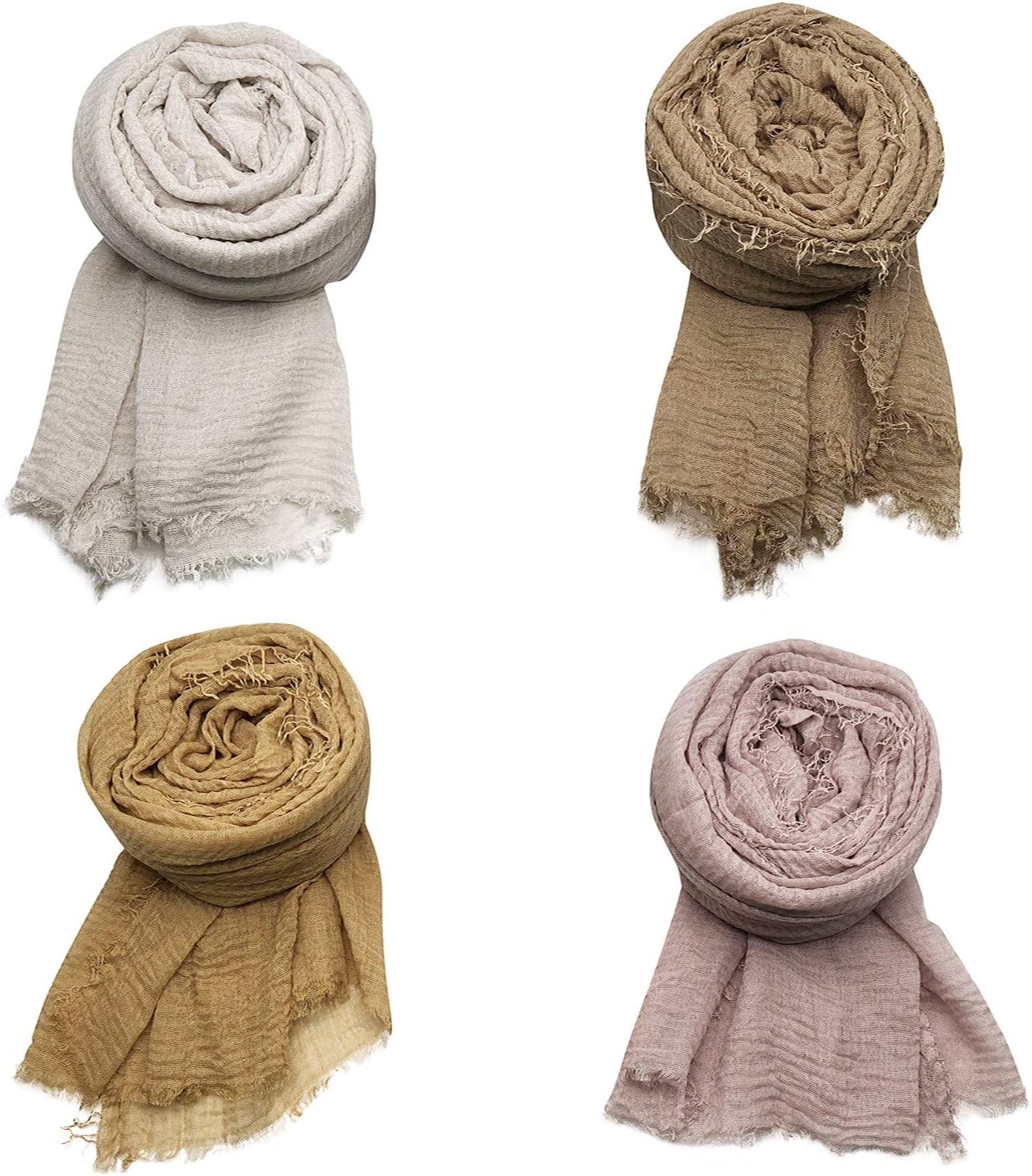 4PCS Women's Soft Cotton Hemp Shawl & Wrap, Long Scarf & Head Scarf - Image 2