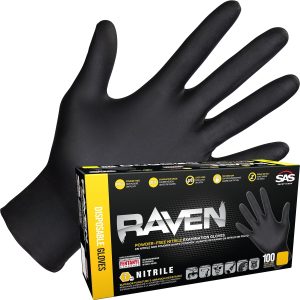 Raven Powder Free Nitrile Disposable Gloves | 7 Mil | Latex Free, Chemical + Puncture Resistant, Single Use |