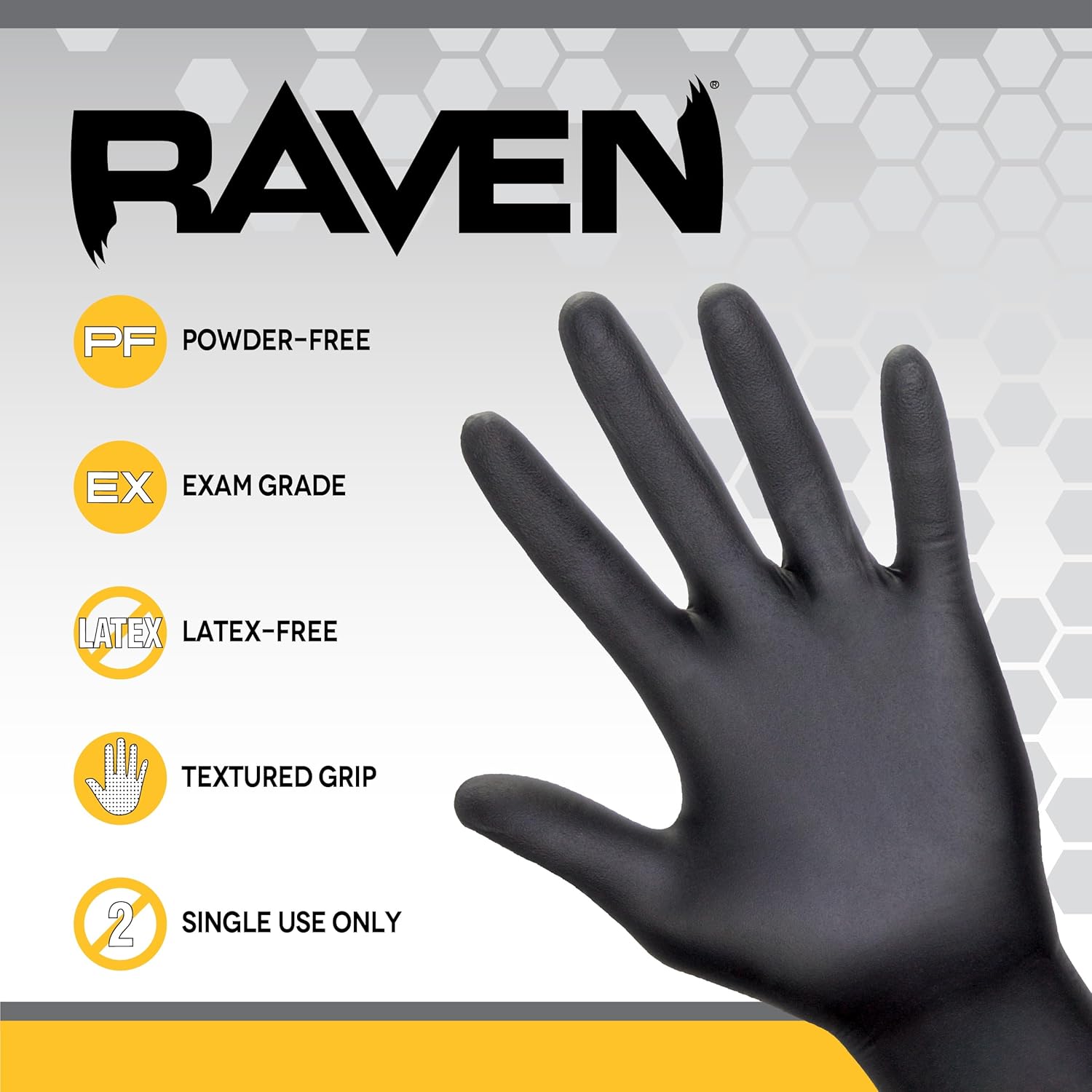 Raven Powder Free Nitrile Disposable Gloves | 7 Mil | Latex Free, Chemical + Puncture Resistant, Single Use | - Image 2