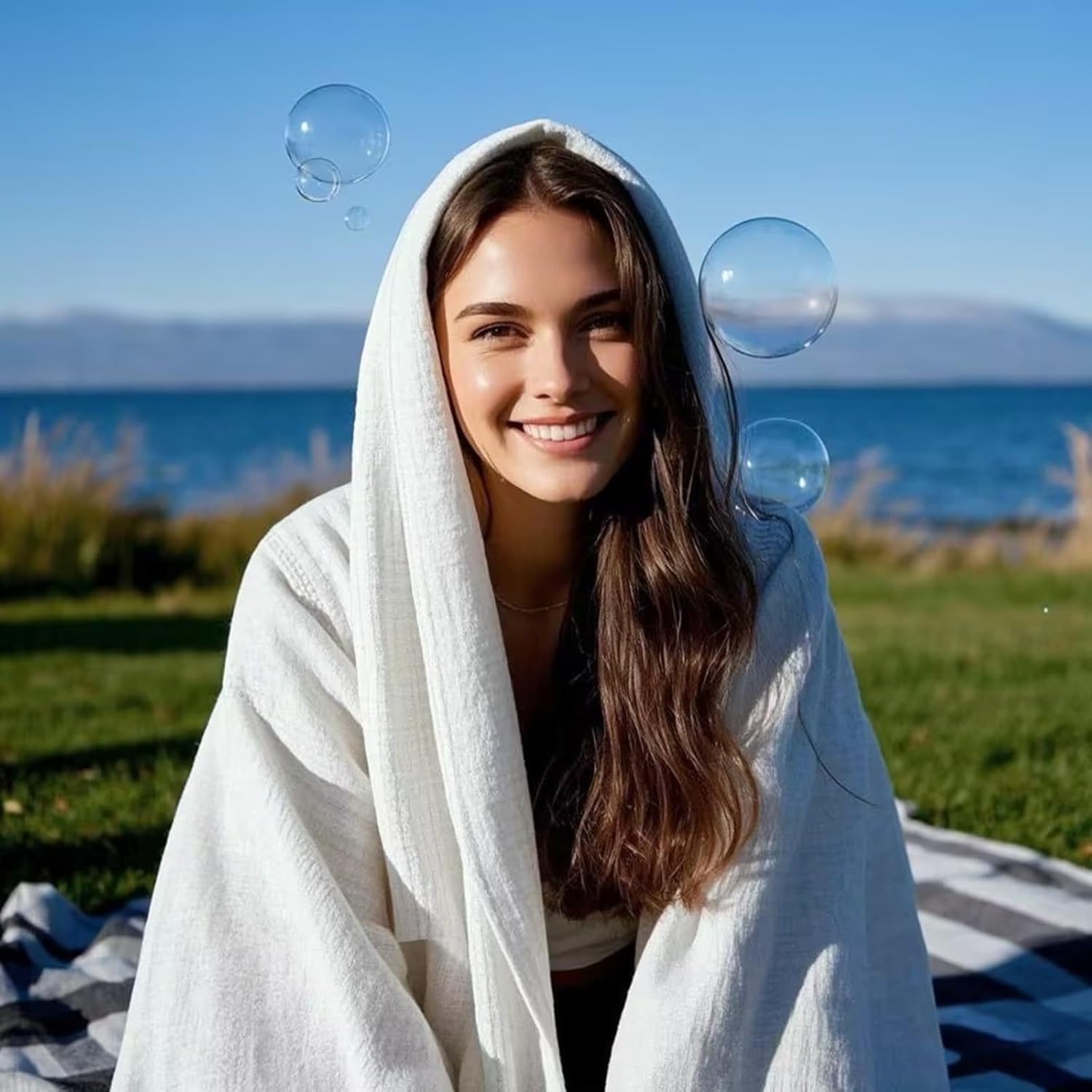 Women Summer Cotton Blend Crinkle Vintage Soft Long Scarf Linen Beach Shawl Wrap - Image 6