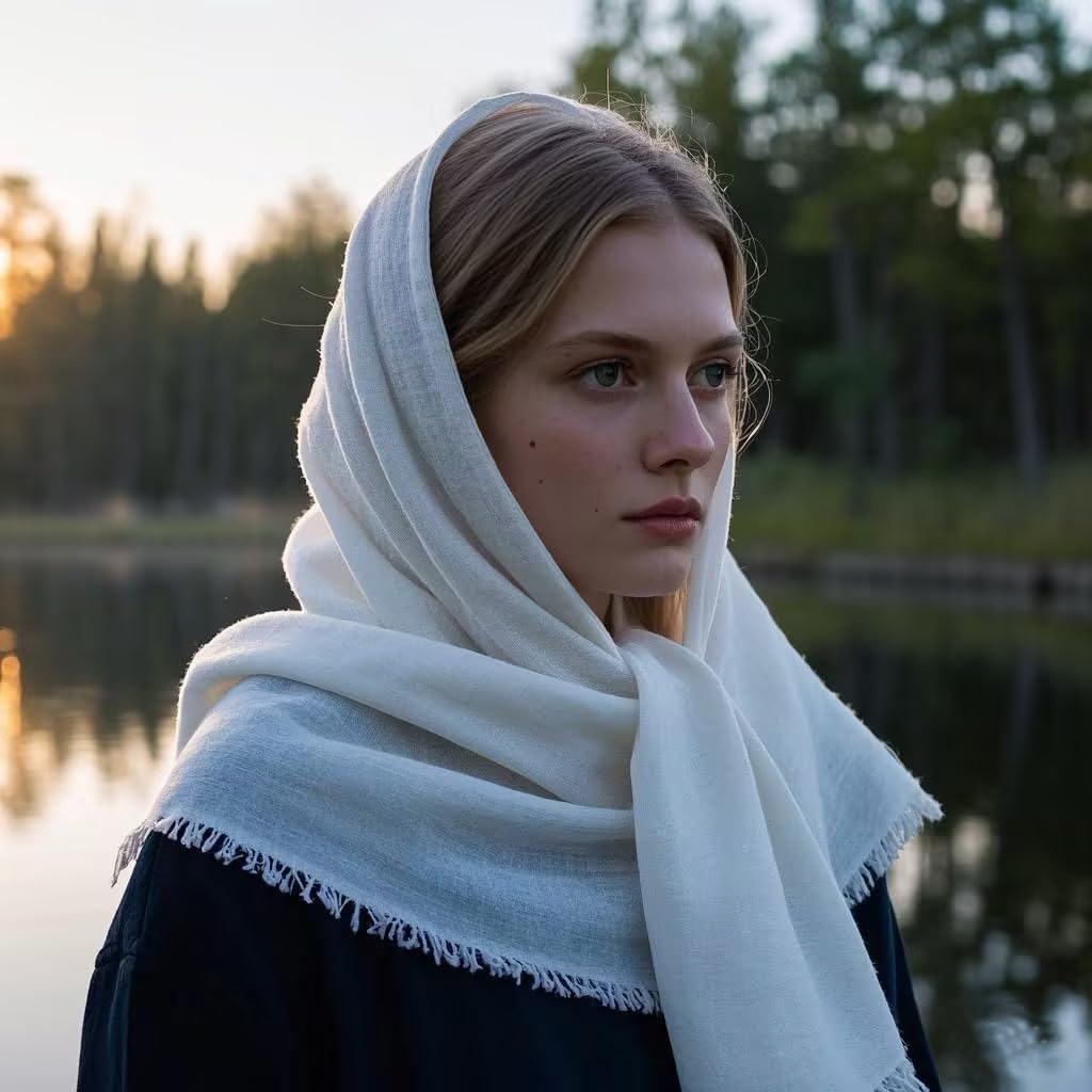 Women Summer Cotton Blend Crinkle Vintage Soft Long Scarf Linen Beach Shawl Wrap - Image 7